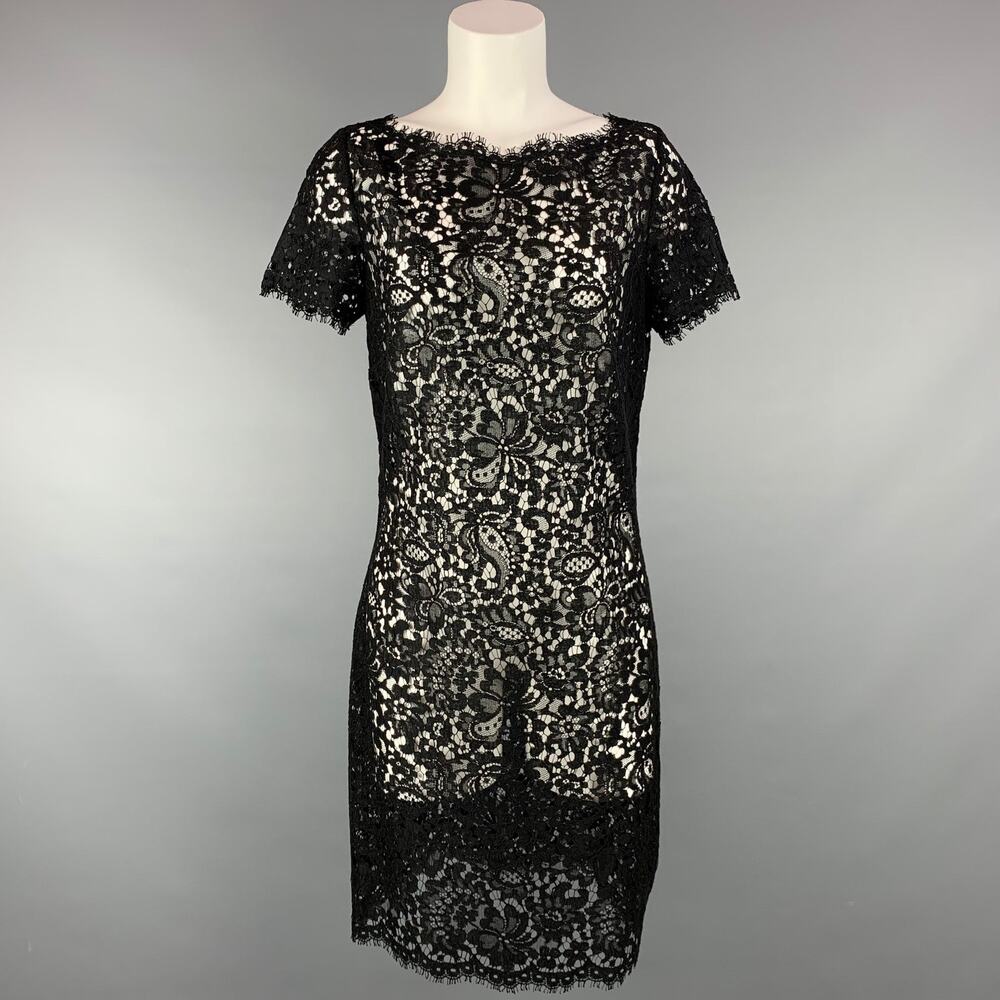 RALPH LAUREN Black Label Size 10 Black Lace Cotton Blend Cocktail Dress